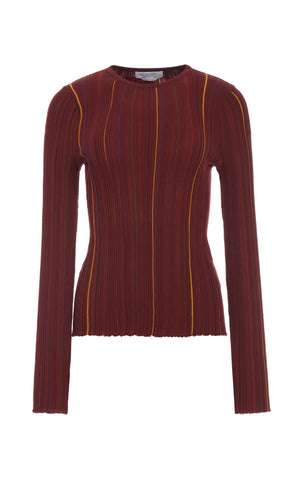 Augie Pinstripe Knit Sweater in Burnt Sienna Merino Wool