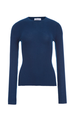 Washed Denim Cashmere Silk Browning Crew Neck Sweater - Front View | Gabriela Hearst