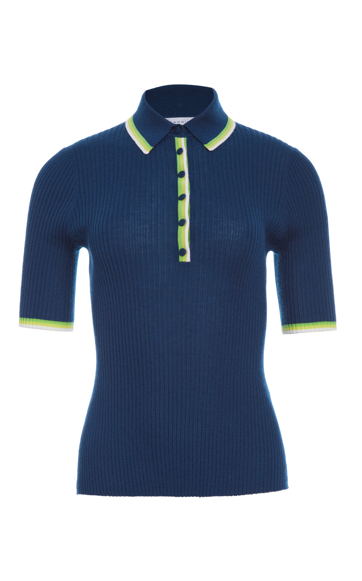 Perro Knit Polo in Washed Denim Cashmere Silk