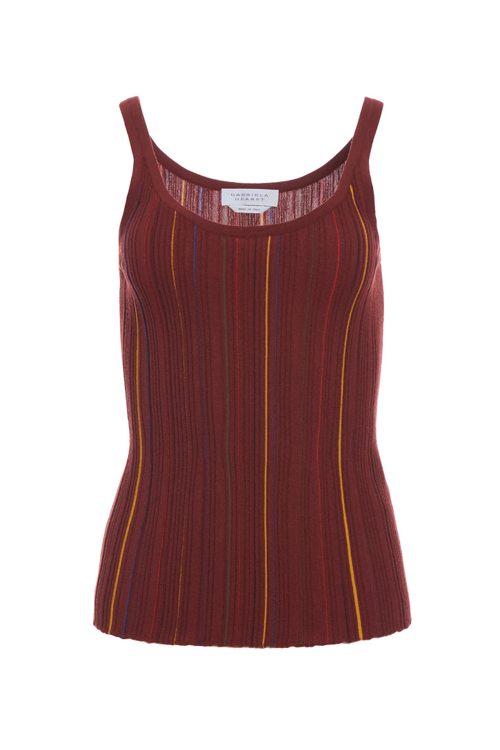 Yara Pinstripe Knit Tank Top in Burnt Sienna Merino Wool