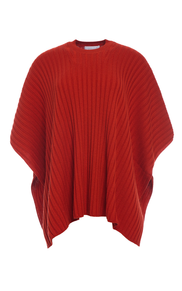 Baron Knit Cropped Poncho in Antelope Orange Merino Wool Cashmere