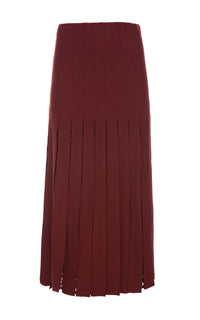 Debutante Knit Pleated Maxi Skirt in Burnt Sienna Merino Wool
