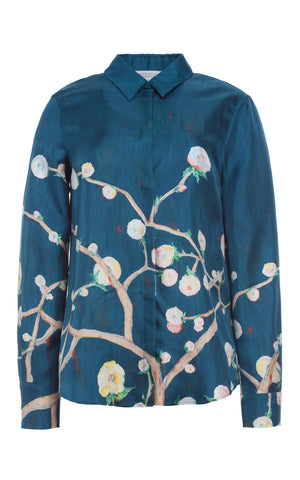 Henri Blouse in Blue Multi Printed Silk Twill
