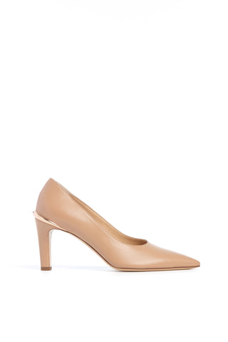 Nude Nappa Leather Edwina High Heel Stiletto Pump - Side Profile, Gold-Brass Heel Detail | Gabriela Hearst