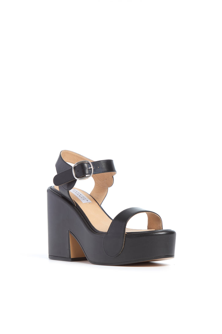 Iris Platform Sandal in Black Nappa Leather