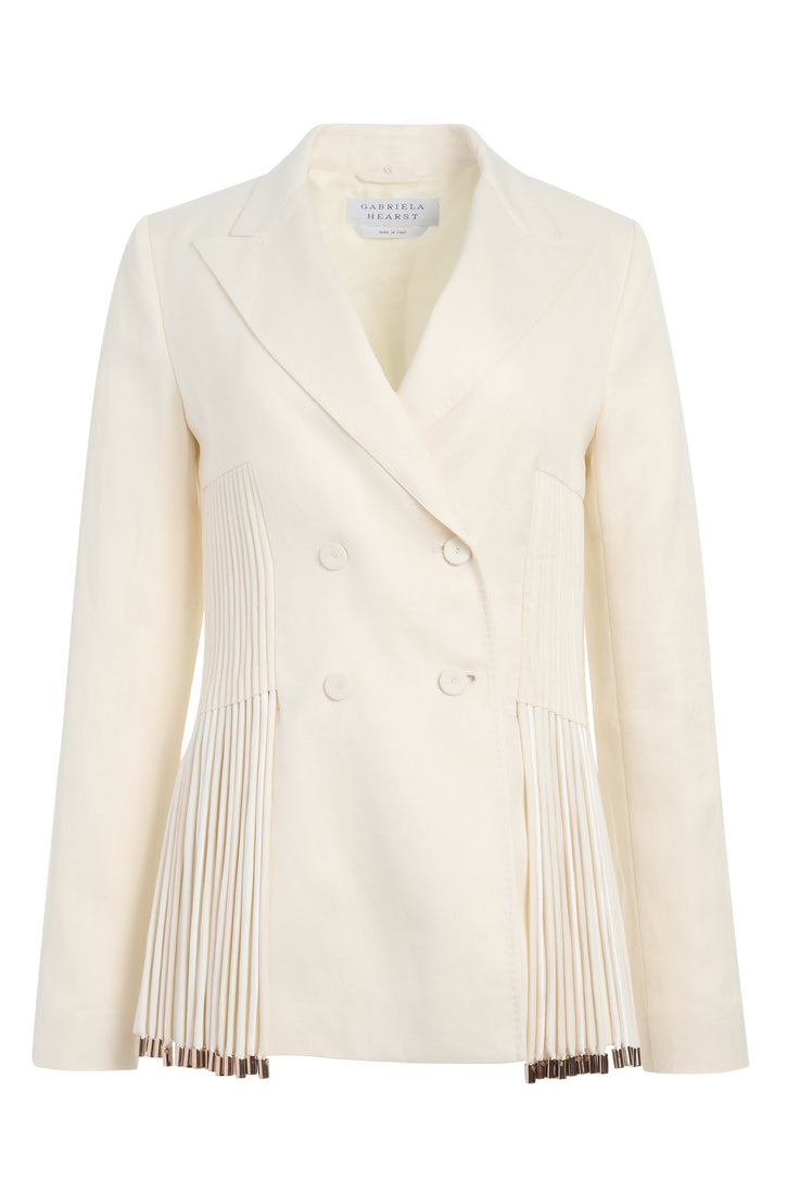 Giorgio Fringe Blazer in Ivory Textured Linen