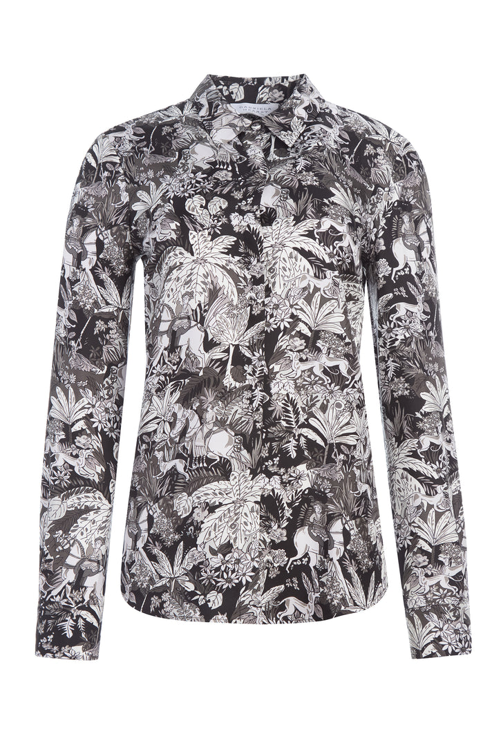 Henri Blouse in Grey Scale Printed Silk Twill