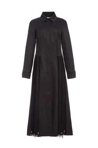 Torres Fringe Coat in Black Textured Linen