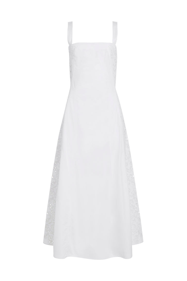 Lenya Lace Midi Dress in White Sea Island Cotton Poplin