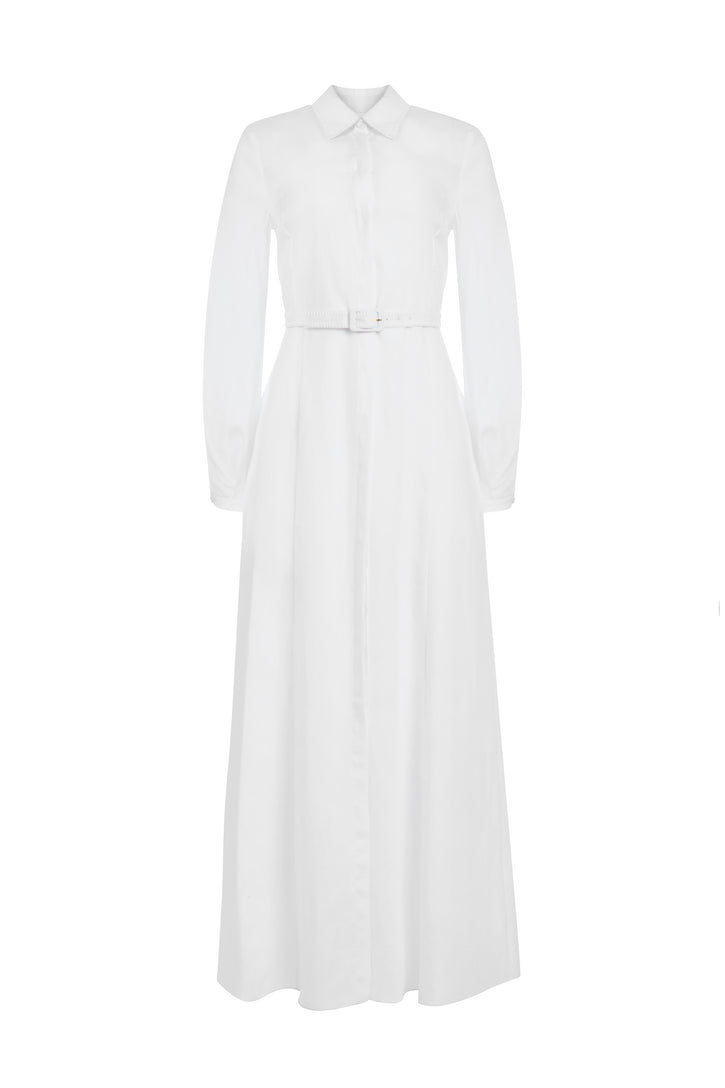 Breton Maxi Shirtdress with Slip in Ivory Aloe Linen