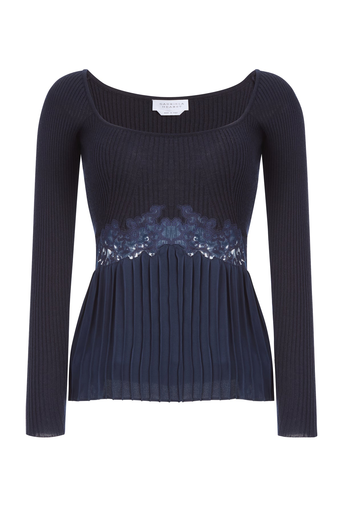 Fini Lace Top in Navy Silk Crepe