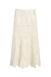 Cleo Crochet Skirt in Ivory Wool Cashmere
