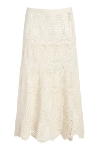 Cleo Crochet Maxi Skirt in Ivory Wool Cashmere