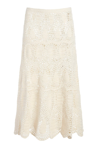 Cleo Crochet Midi Skirt in Ivory Wool Cashmere