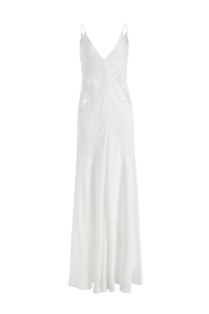 Apuleius Lace Slip Maxi Dress in Ivory Silk Crepe