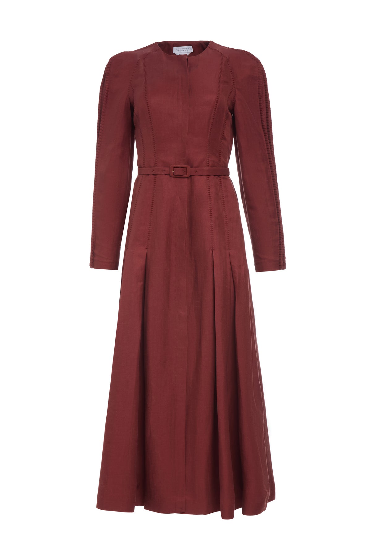 Niles Pleated Maxi Shirtdress in Burnt Sienna Linen Silk Twill