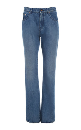 Uruguayan Blue Recycled Cotton Denim Rey Straight-Leg Jeans - Front View | Gabriela Hearst