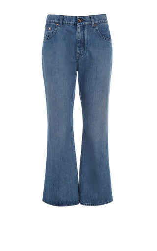 Uruguayan Blue Recycled Cotton Ezra Bootcut Cropped Jeans - Front Flat Lay | Gabriela Hearst