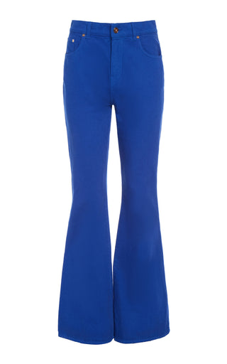 Cobalt Blue Recycled Cotton Denim Bootcut Jeans - Front View | Gabriela Hearst