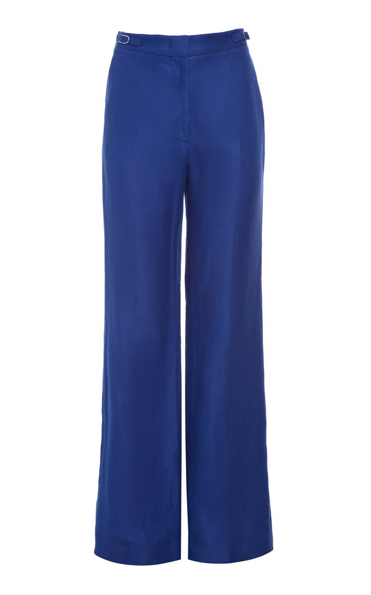 Vesta Flare Pant in Cobalt Linen Twill