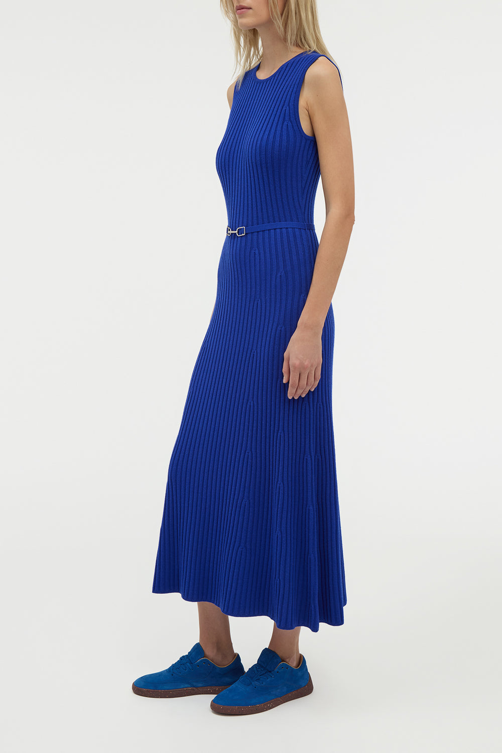 Meier Knit Midi Dress in Cobalt Merino Wool Cashmere