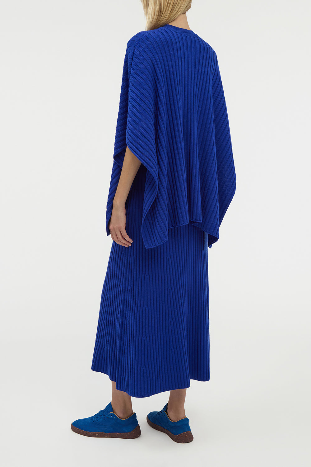 Baron Knit Cropped Poncho in Cobalt Merino Wool Cashmere