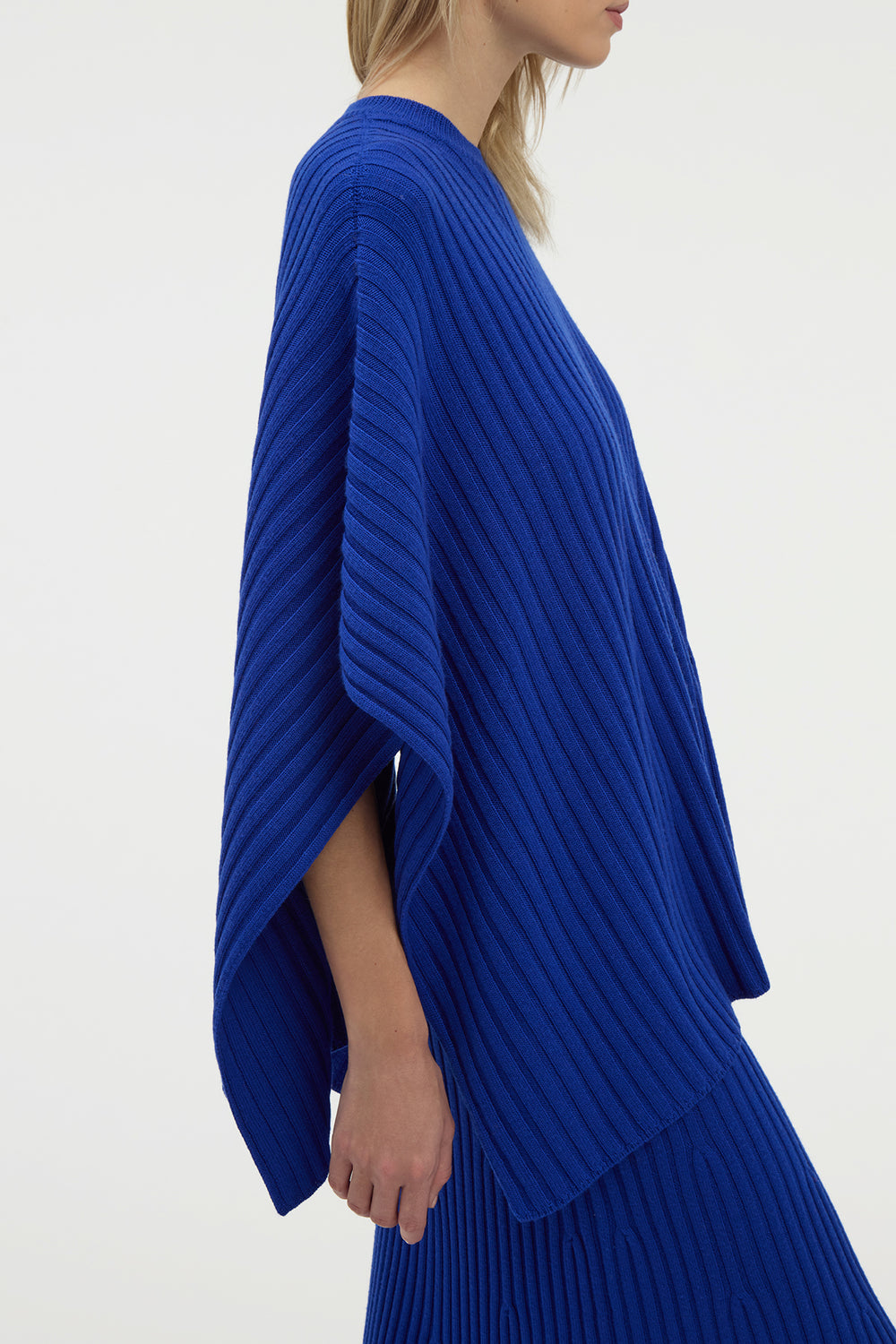 Baron Knit Cropped Poncho in Cobalt Merino Wool Cashmere
