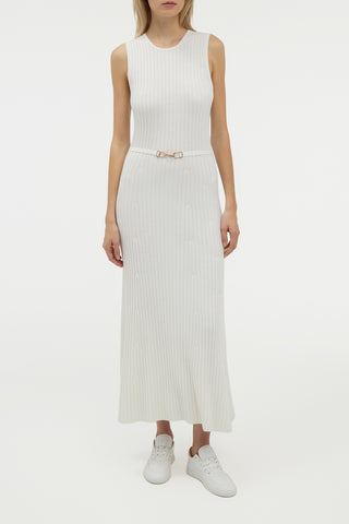 Ivory Cashmere Midi Dress with Horsebit Belt - Front View | Gabriela Hearst