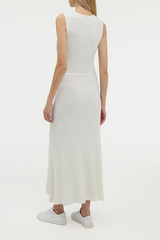 Ivory Ribbed Midi Dress - Back View with Self Belt | Gabriela Hearst