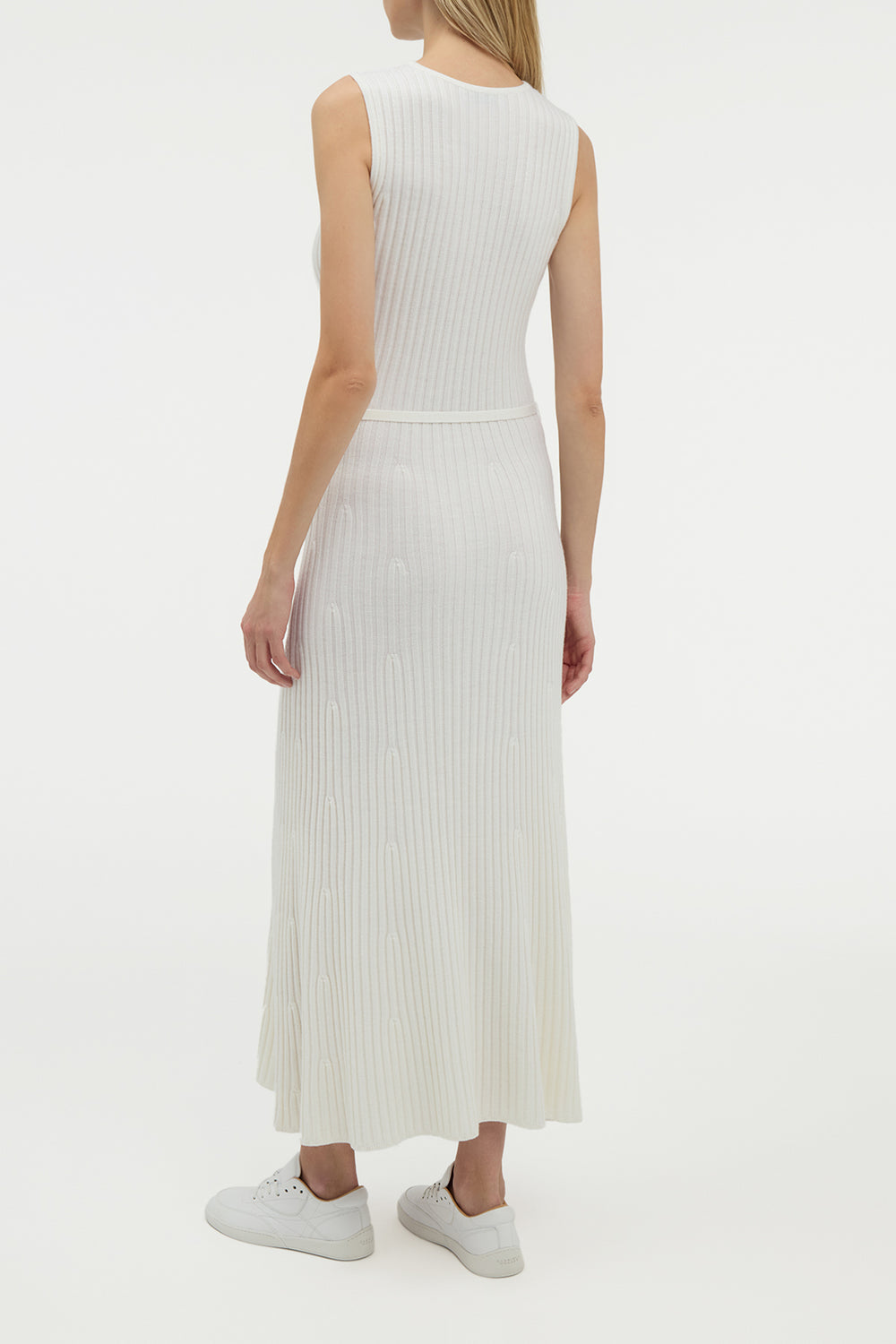 アイボリーメリノウールカシミアのマイヤーニットミディドレス