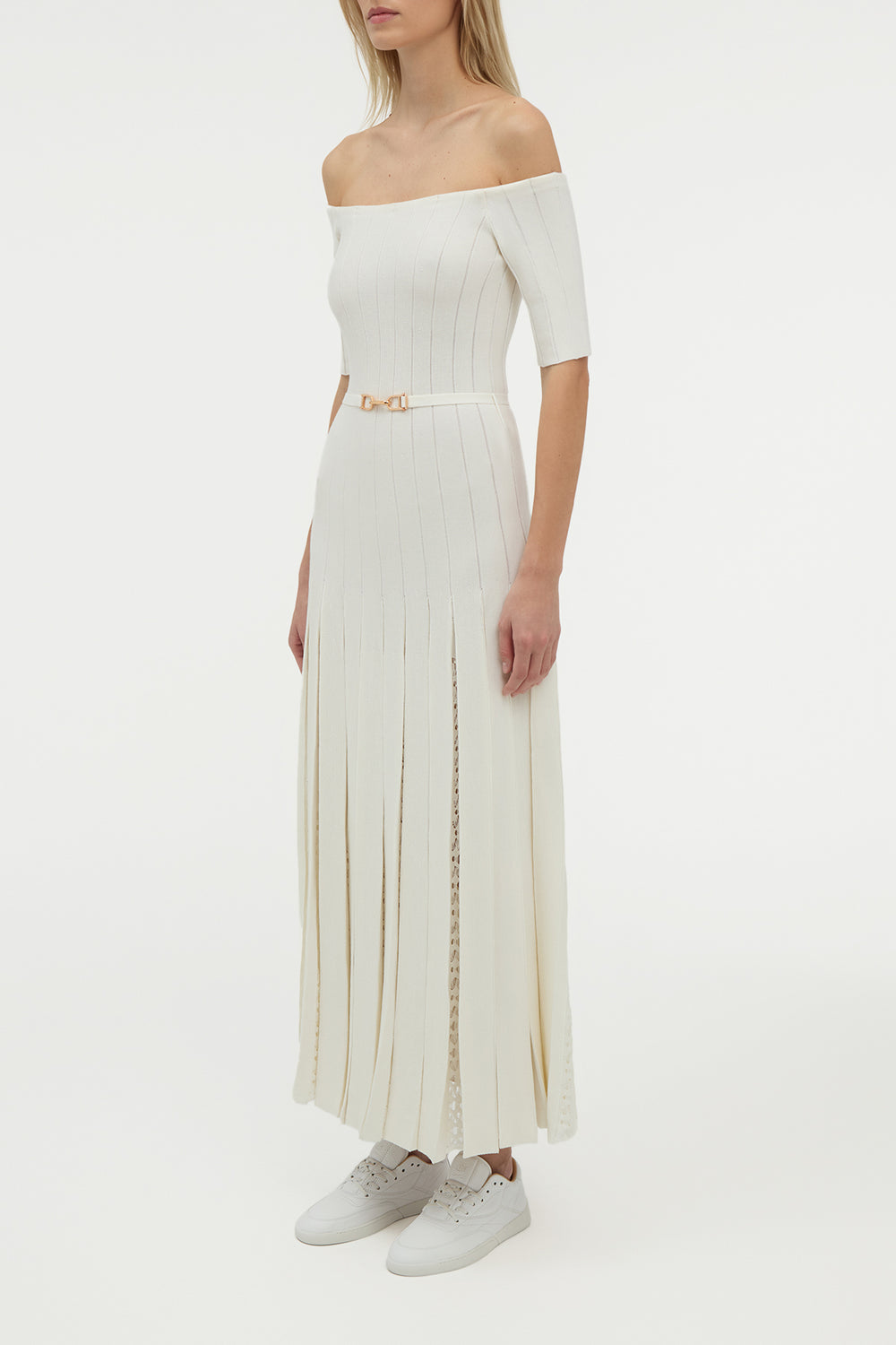 Kurt Knit Pleated Maxi Dress in Ivory Merino Wool