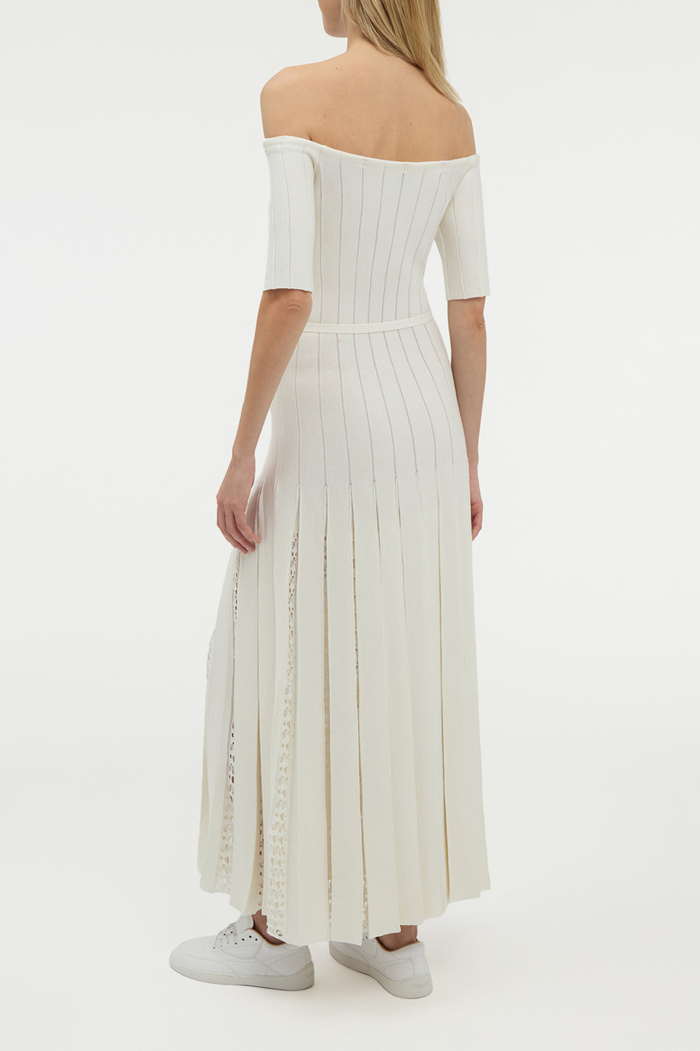 Kurt Knit Pleated Maxi Dress in Ivory Merino Wool
