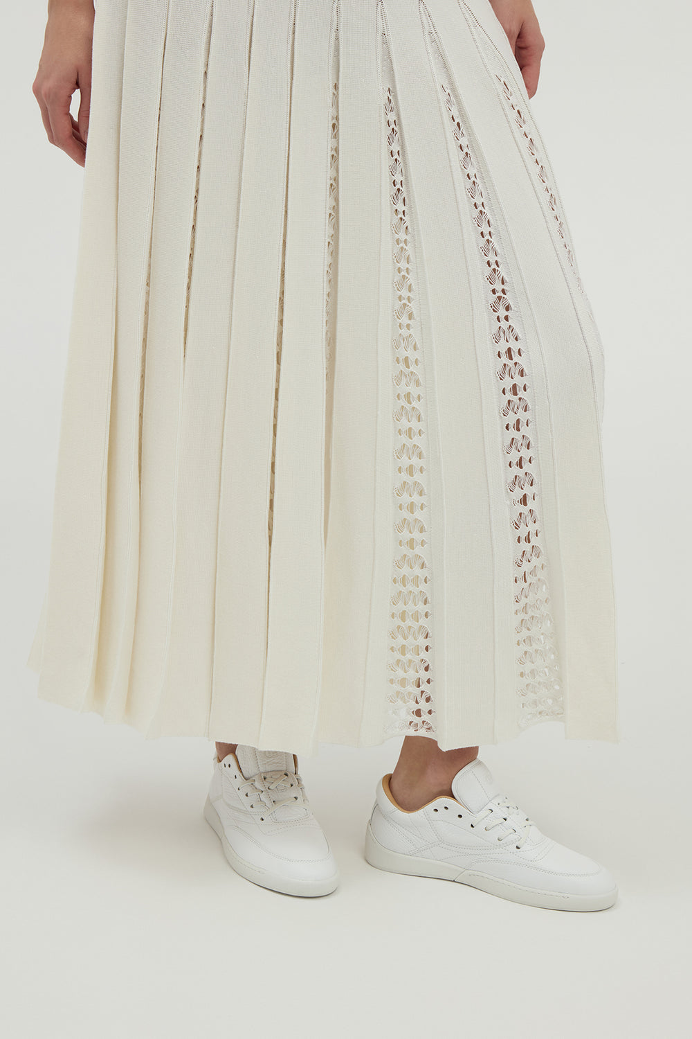 Kurt Knit Pleated Maxi Dress in Ivory Merino Wool