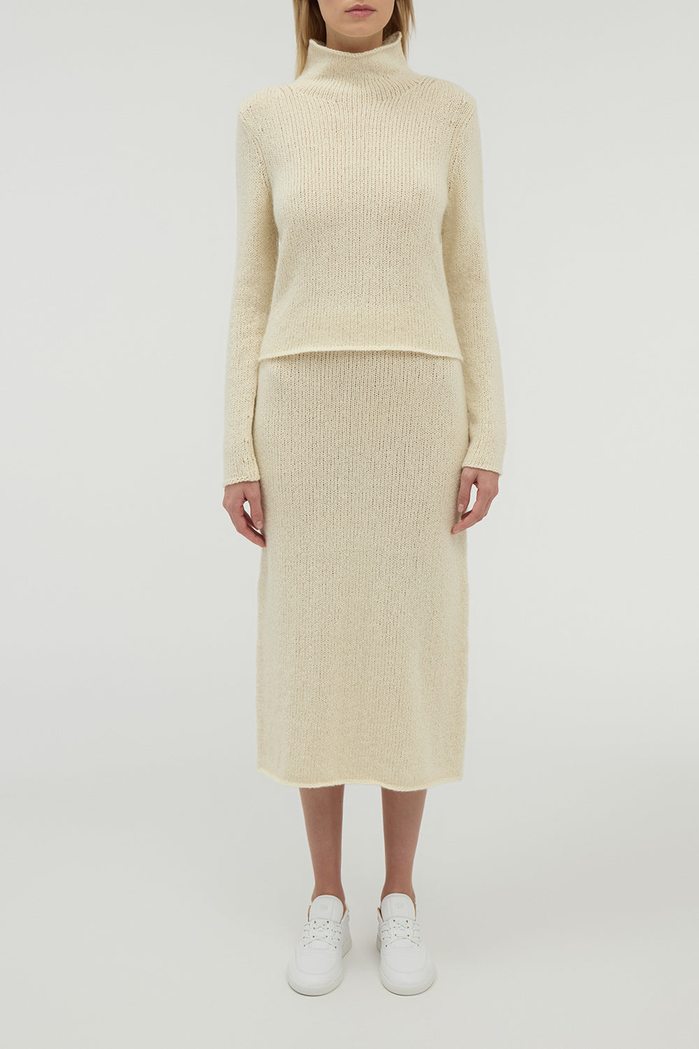 Dorcas Knit Midi Skirt in Ivory Cashmere