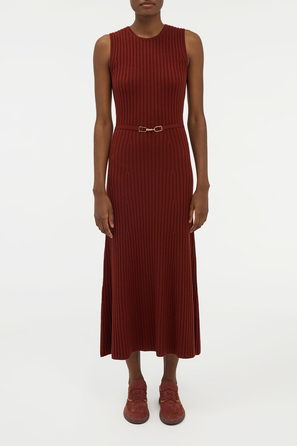 Meier Knit Midi Dress in Burnt Sienna Merino Wool Cashmere