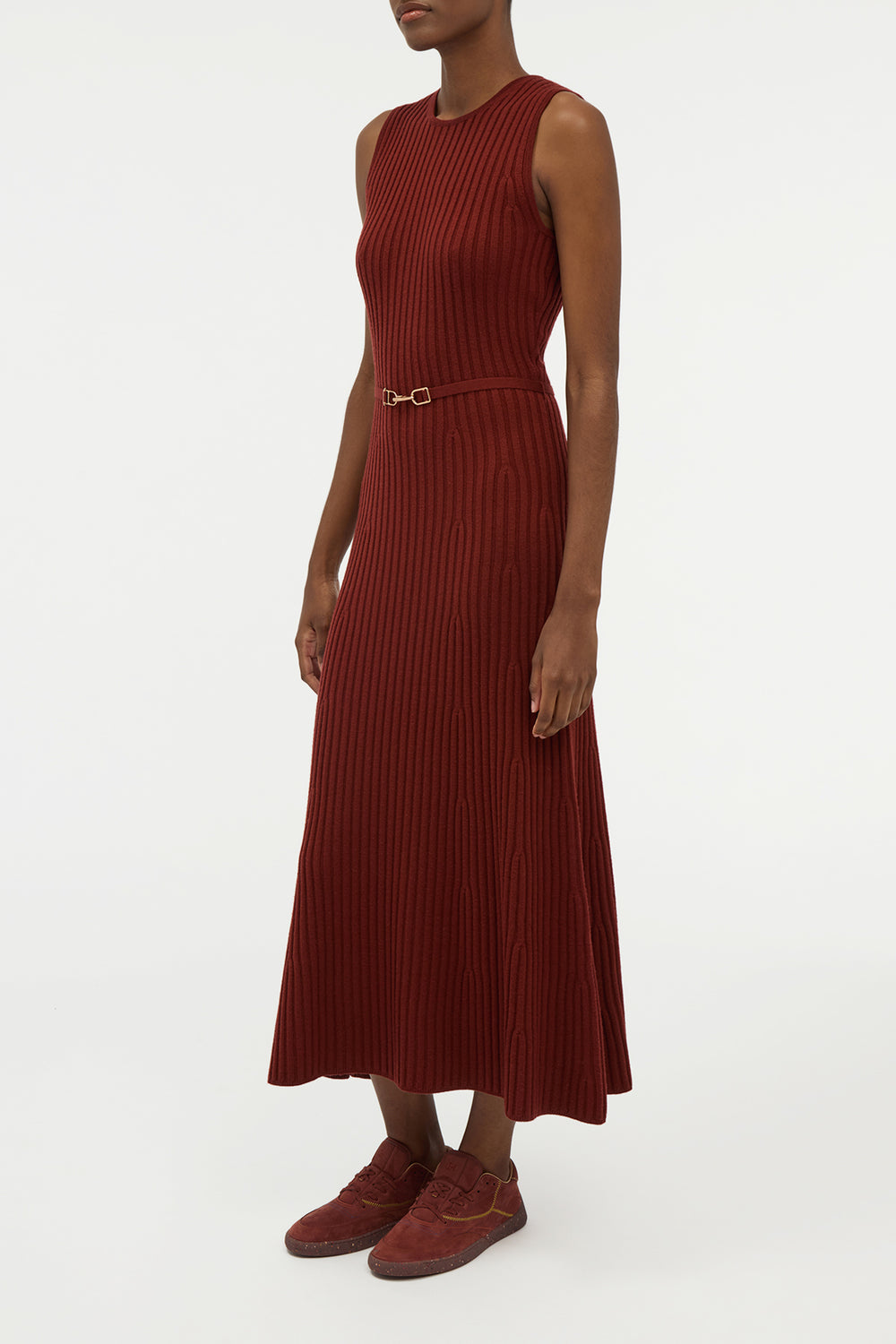 Meier Knit Midi Dress in Burnt Sienna Merino Wool Cashmere