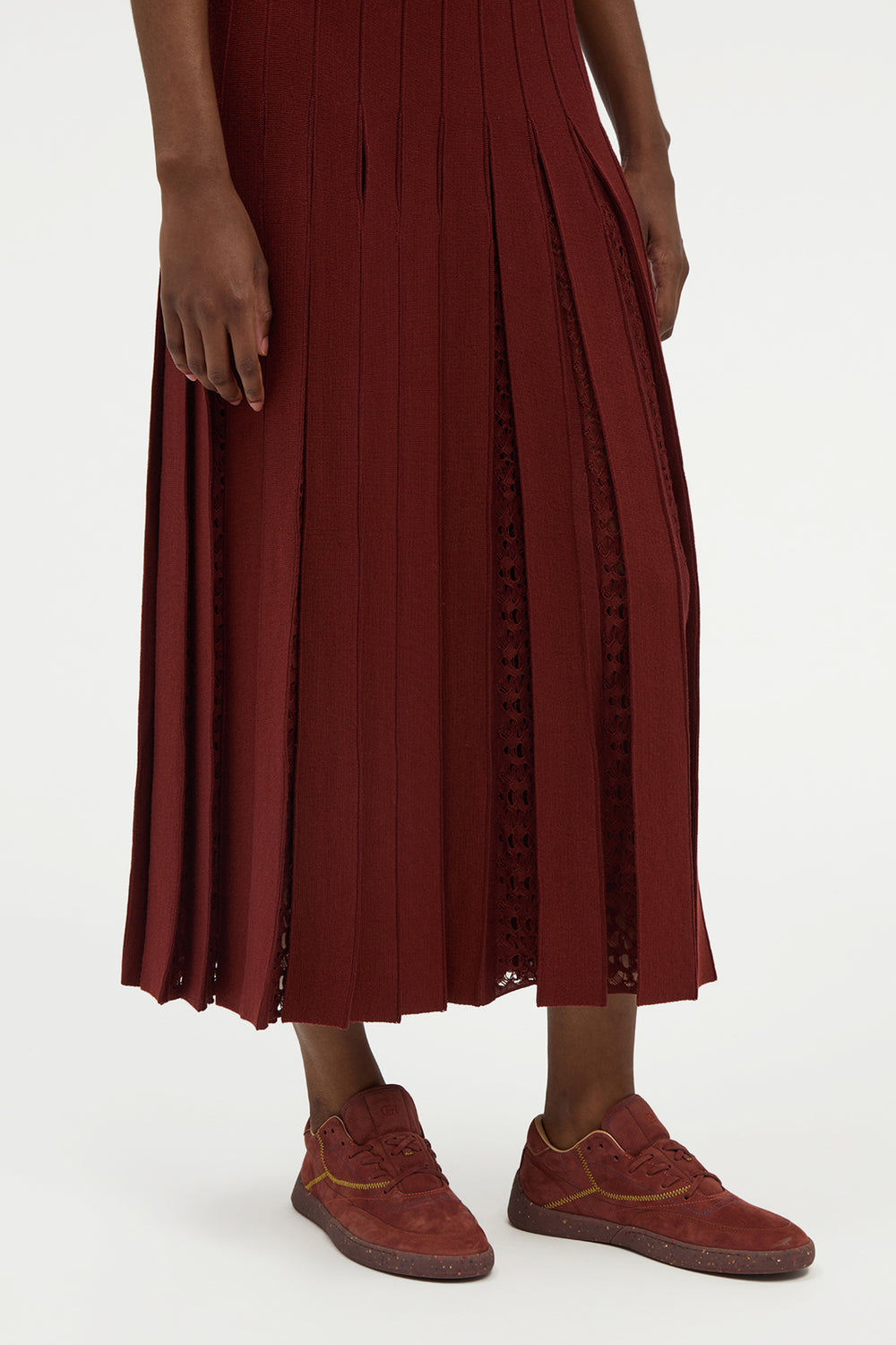 Kurt Knit Pleated Maxi Dress in Burnt Sienna Merino Wool
