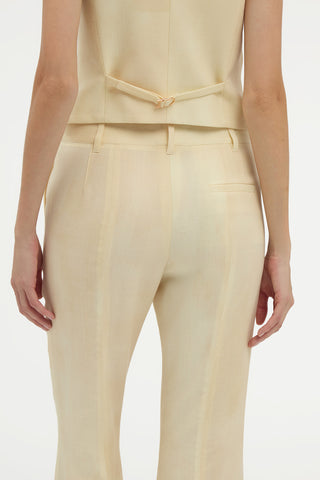 Ivory Virgin Wool Rhein Flare Pants - Waist Detail Close-up | Gabriela Hearst