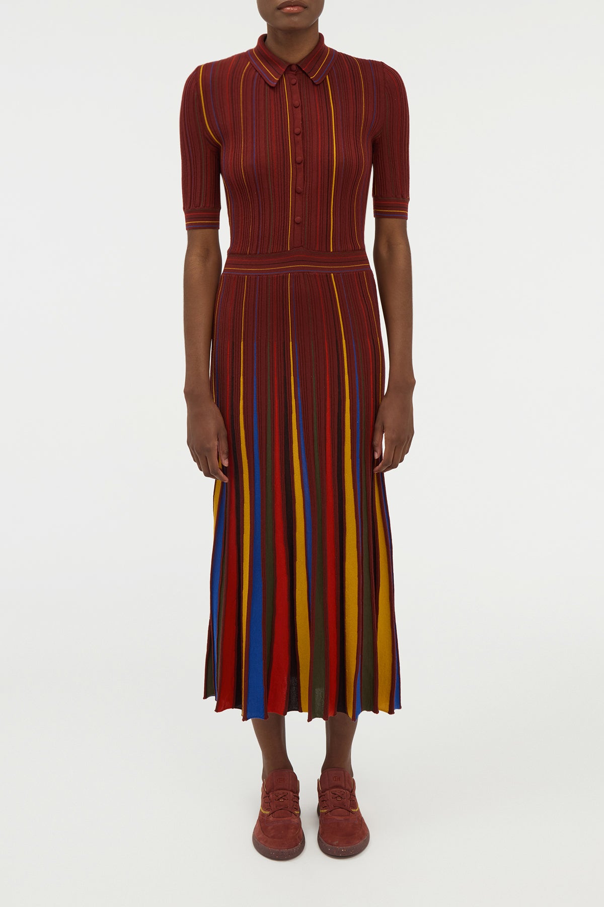 Calypso Pinstripe Knit Midi Dress Burnt Sienna Merino Wool