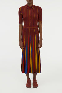 Calypso Pinstripe Knit Midi Dress Burnt Sienna Merino Wool