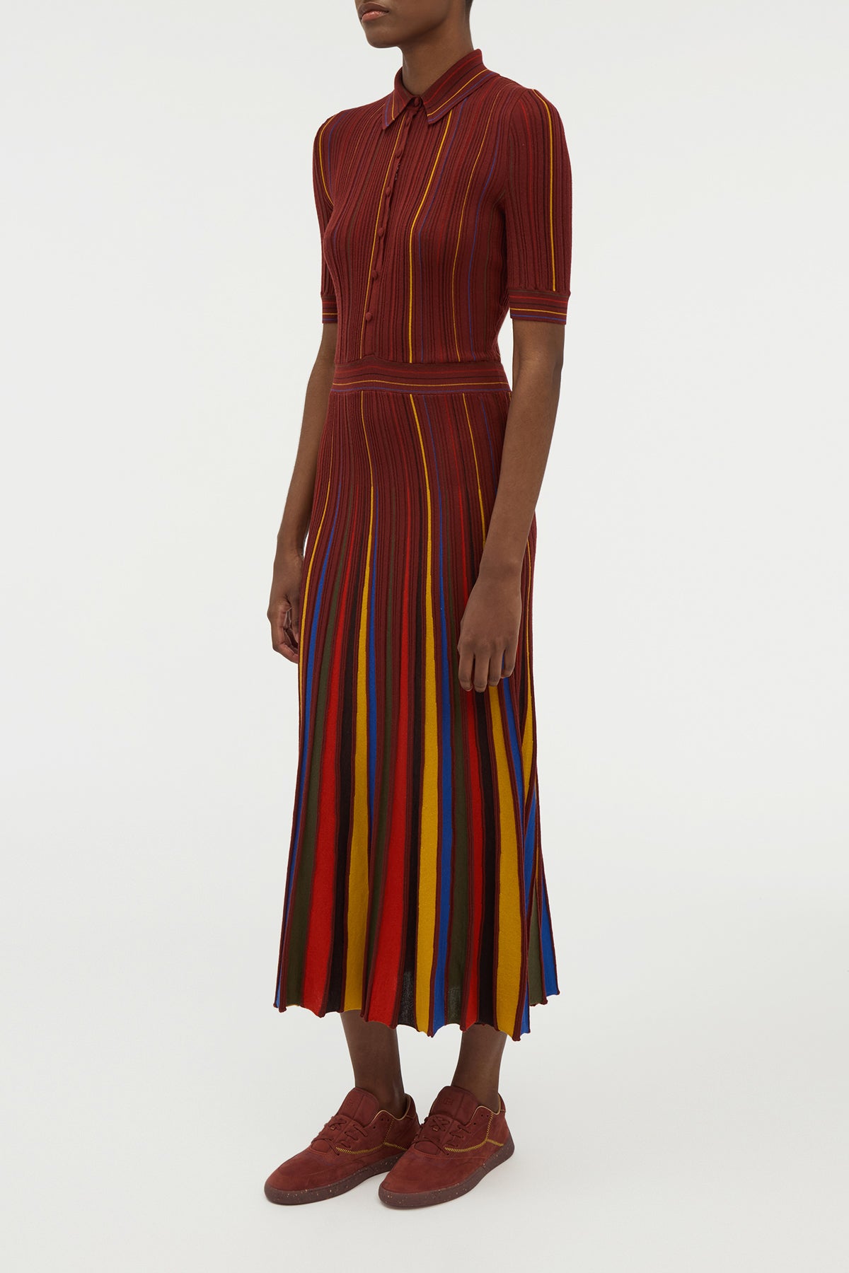 Calypso Pinstripe Knit Midi Dress Burnt Sienna Merino Wool