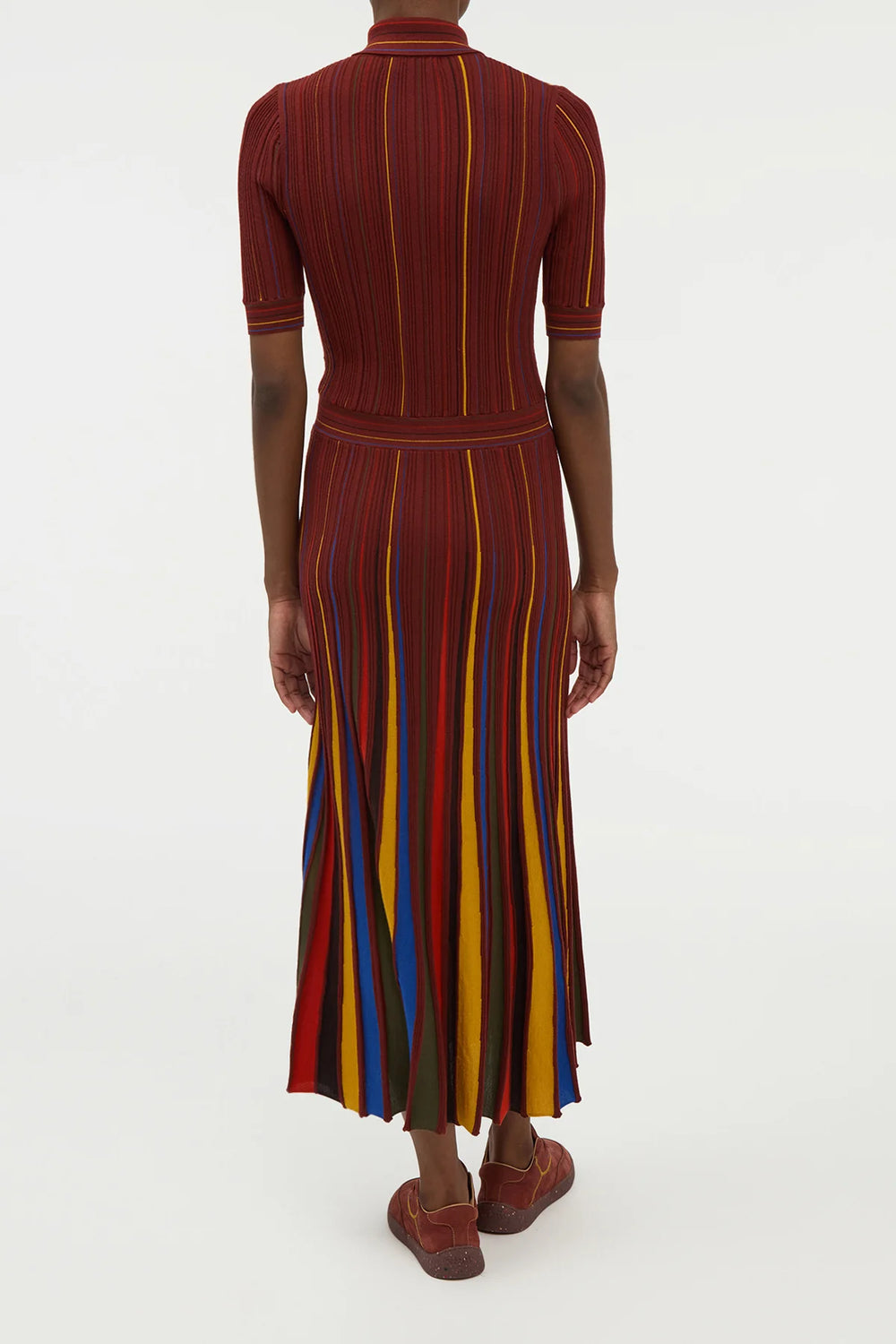 Calypso Pinstripe Knit Midi Dress Burnt Sienna Merino Wool