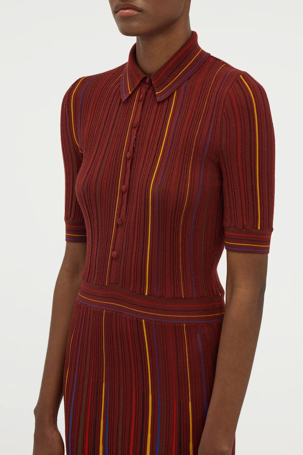 Calypso Pinstripe Knit Midi Dress Burnt Sienna Merino Wool