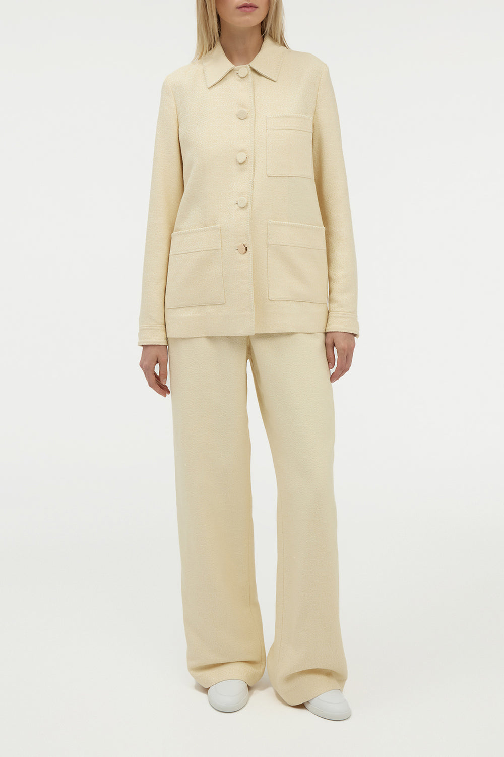 Norman Wide-leg Pant in Ivory Silk Tweed