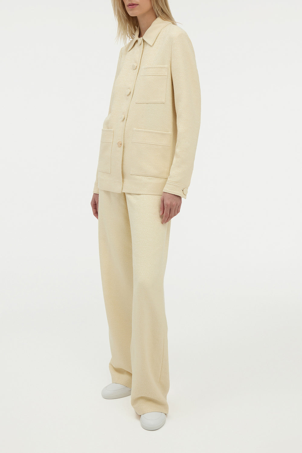 Norman Wide-leg Pant in Ivory Silk Tweed