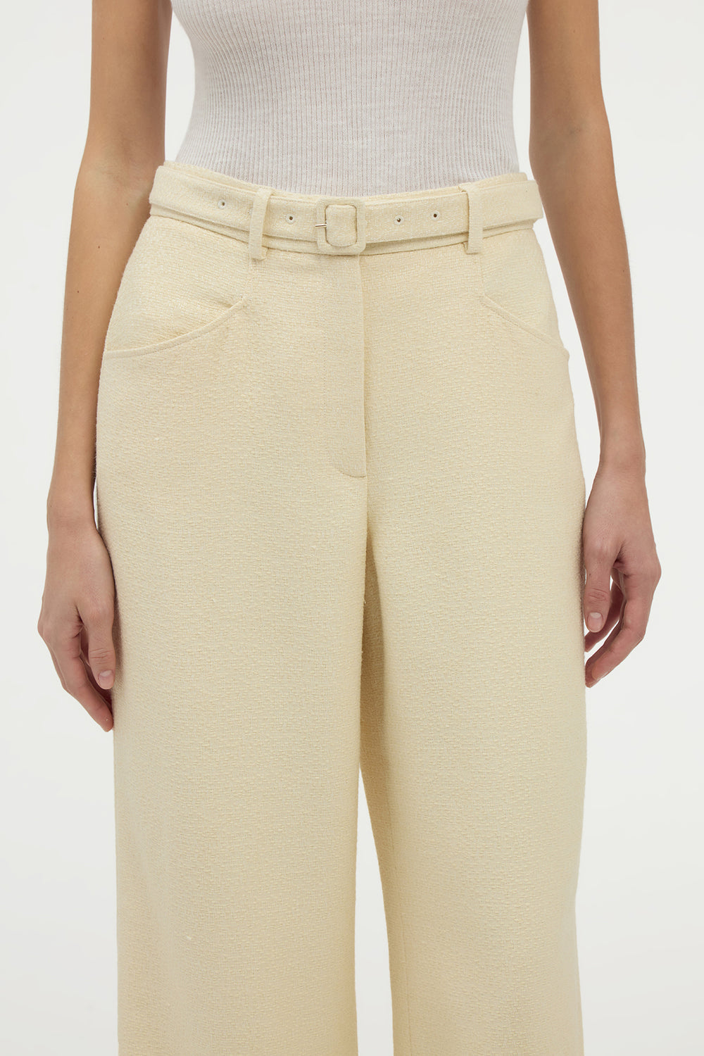 Norman Wide-leg Pant in Ivory Silk Tweed