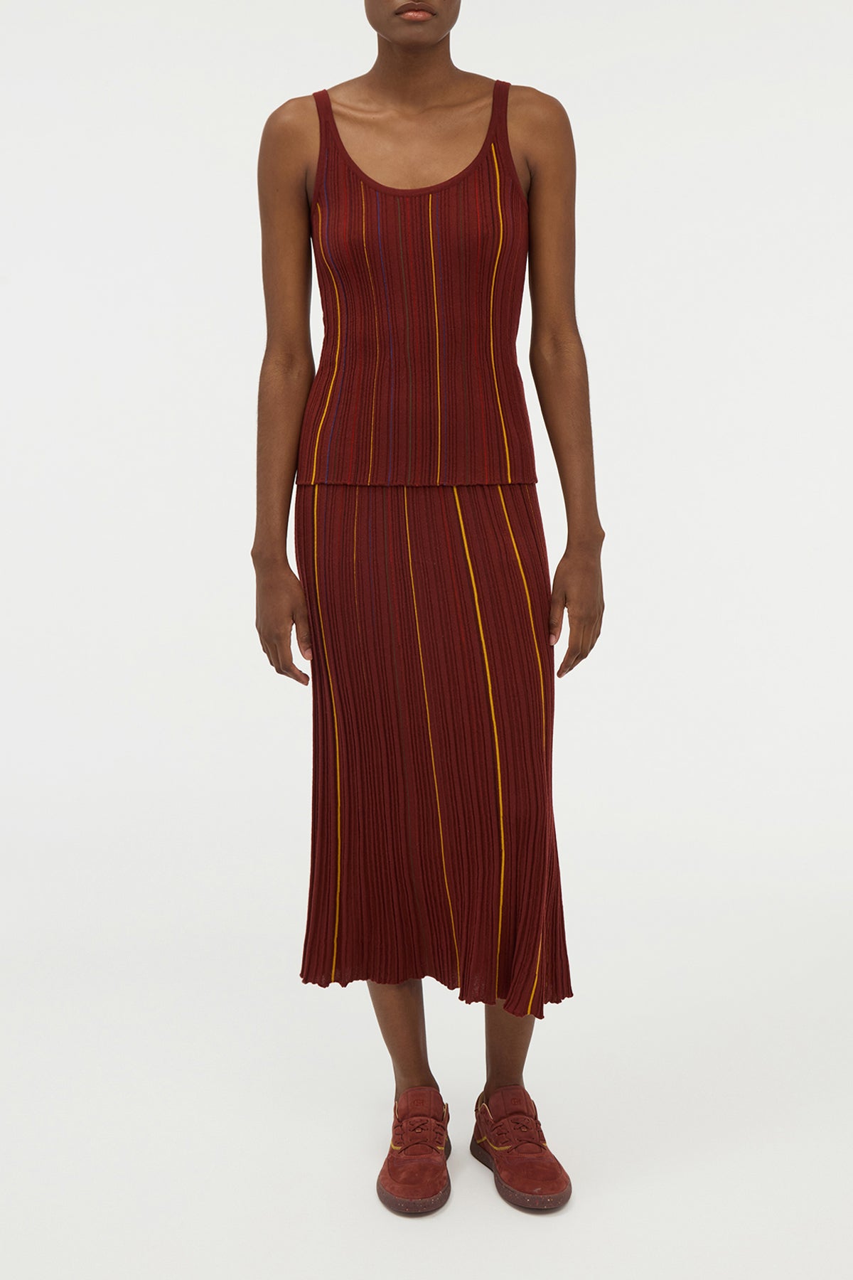 Yara Pinstripe Knit Tank Top in Burnt Sienna Merino Wool