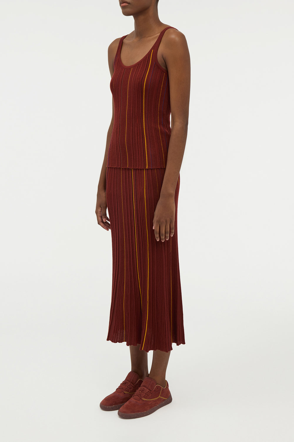 Yara Pinstripe Knit Tank Top in Burnt Sienna Merino Wool