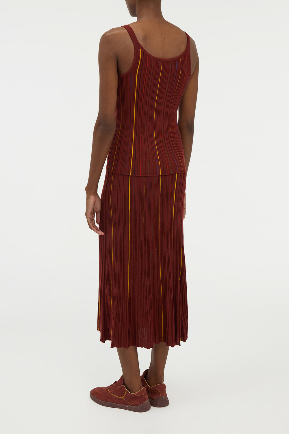 Yara Pinstripe Knit Tank Top in Burnt Sienna Merino Wool