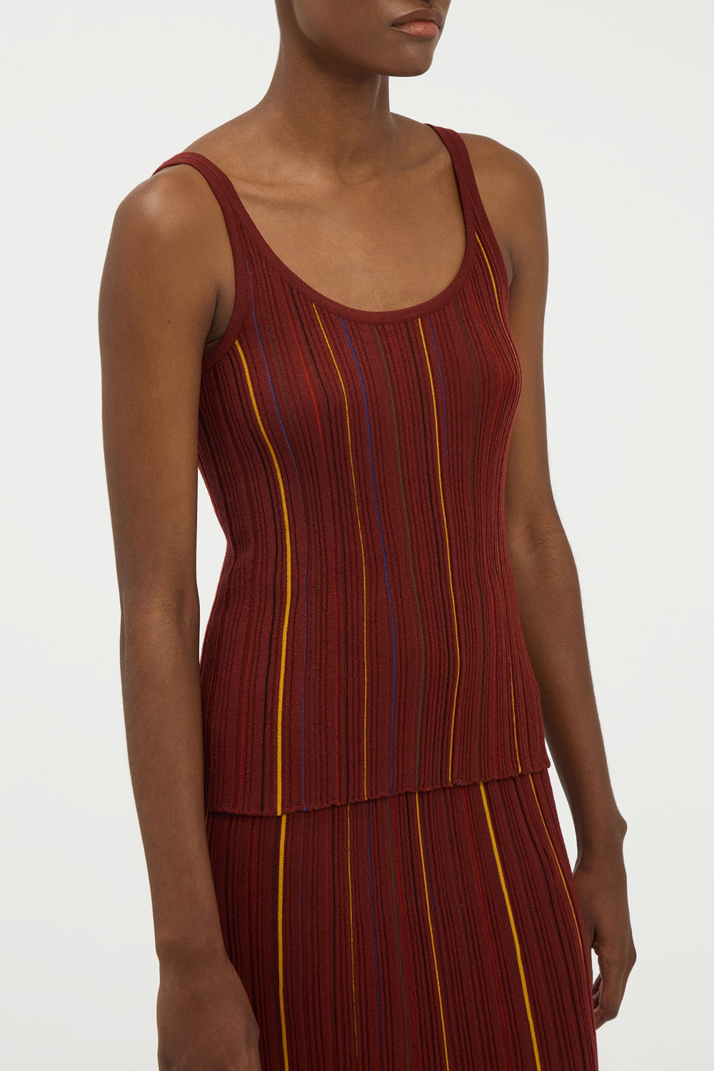 Yara Pinstripe Knit Tank Top in Burnt Sienna Merino Wool